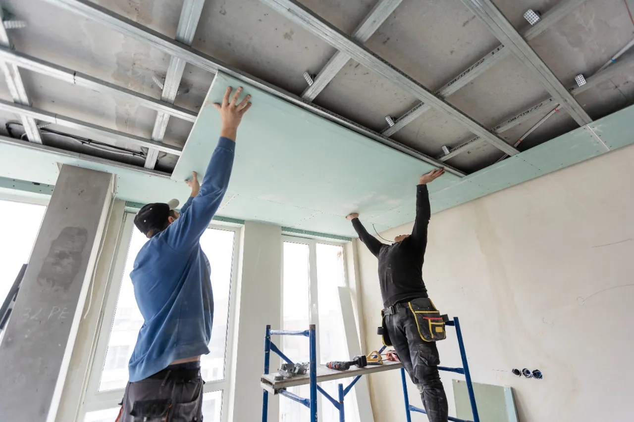 3D Drywall LLC crew taping a ceiling in Massachusetts